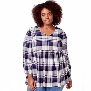 Lane Bryant Blue Plaid Babydoll Flannel Top NWT